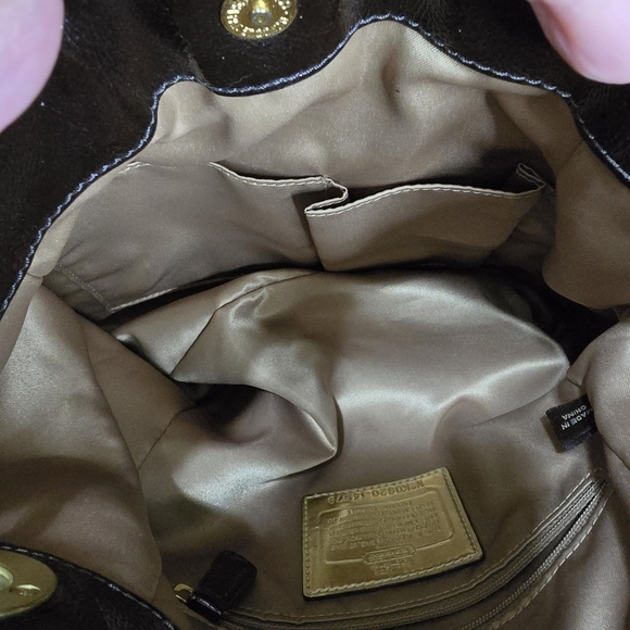 COACH Brown Tan Printed Canvas Patent Leather Top Handle Shoulder Tote Bag - Picture 14 of 16